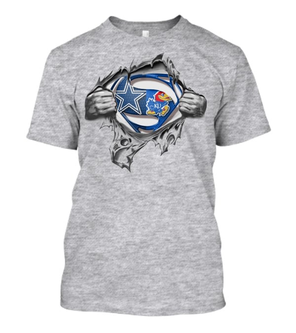 Cowboys Kansas Jayhawks Superman Logo Fusion T-Shirt
