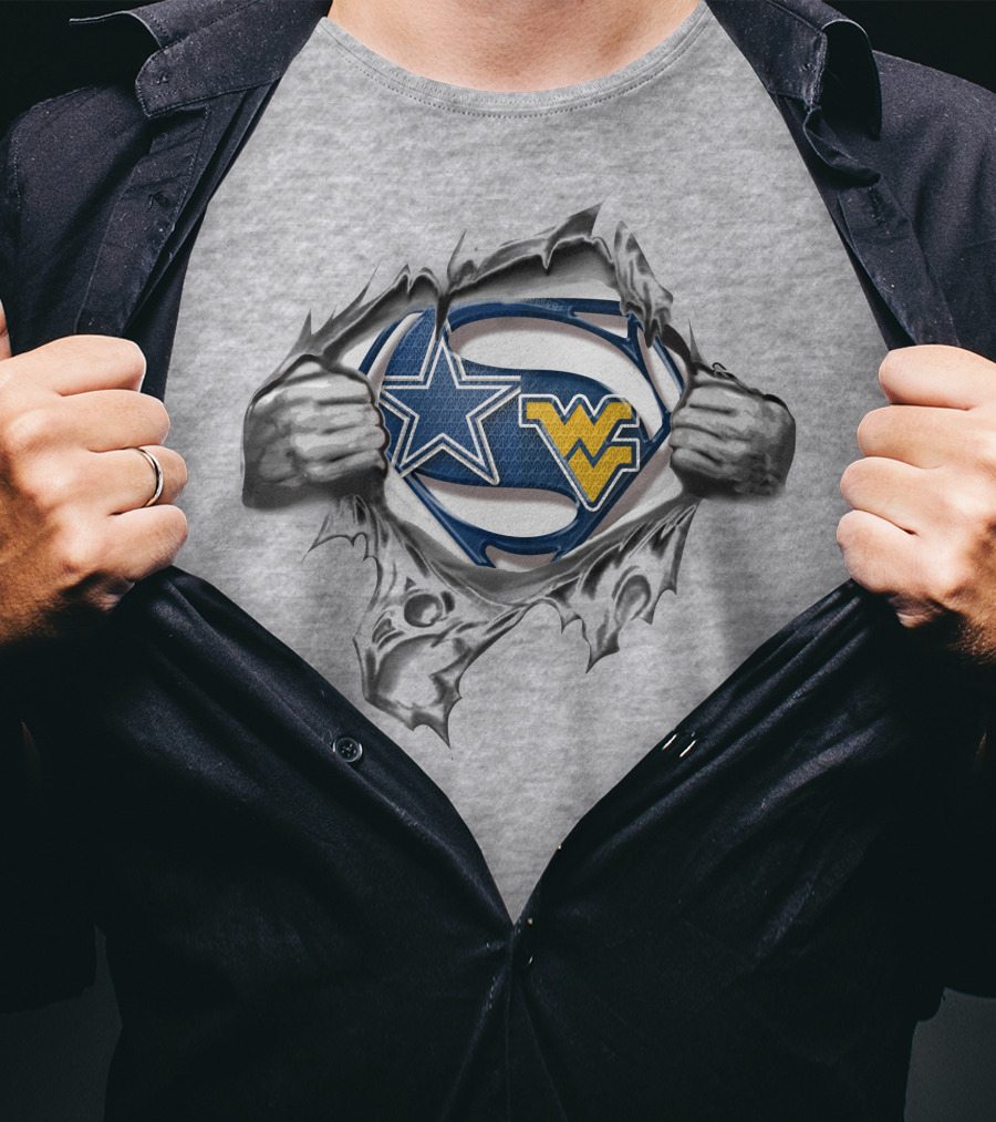 Dallas Cowboys West Virginia Mountaineers Superman Logo Rip T-Shirt