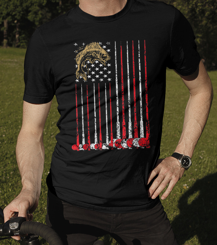 American Flag Fishing Bass With Independence Day T-Shirt