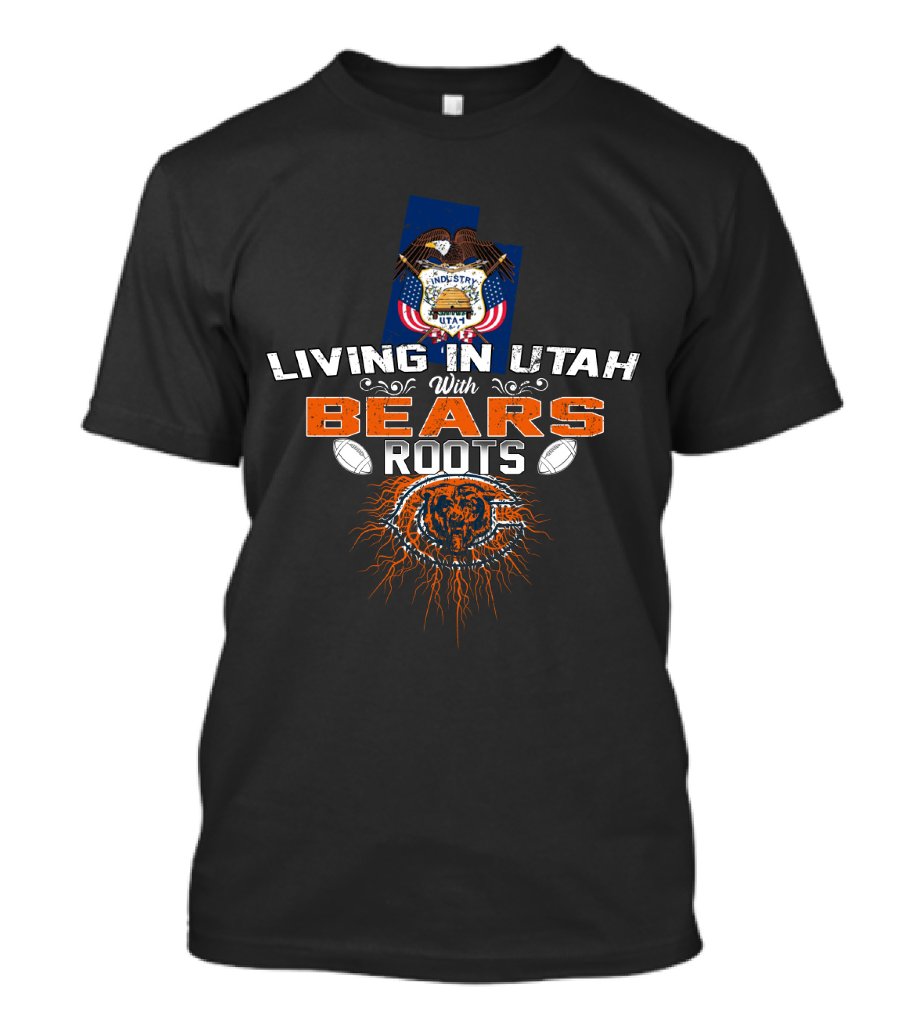Living In Utah With Chicago Bears Roots And Utah State Seal Football T-Shirt