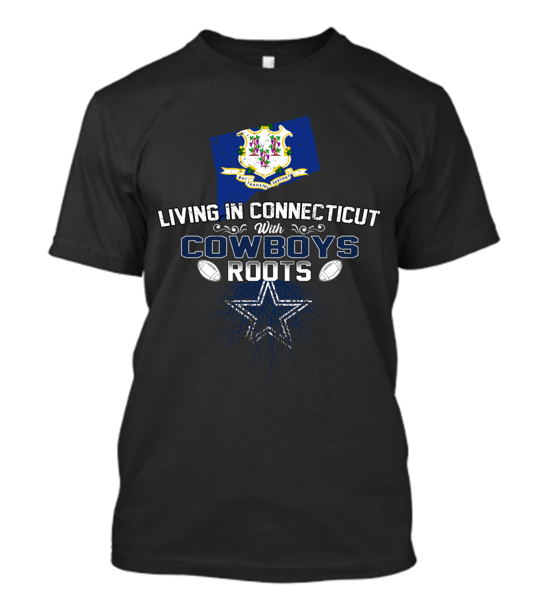 Living In Connecticut Proudly Embracing Cowboys Roots With Football And Star T-Shirt