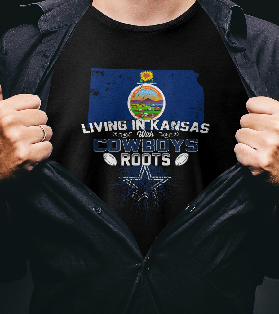 Living In Kansas With Cowboys Roots Kansas State Symbol Football Star T-Shirt