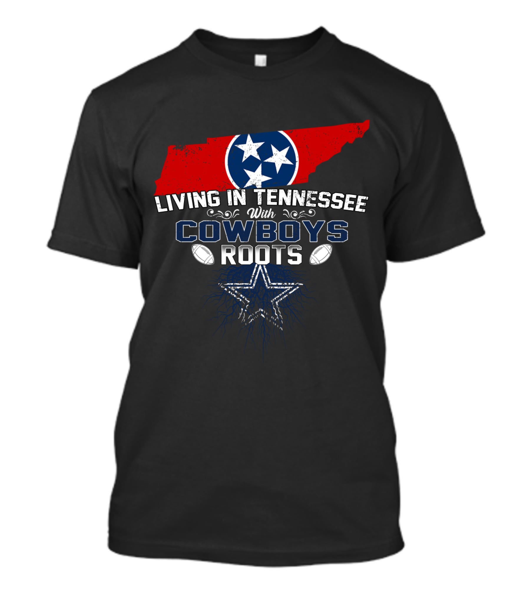 Living In Tennessee With Cowboys Roots NFL Football Star Map T-Shirt