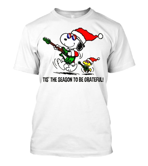 'Tis The Season To Be Grateful Snoopy Grateful Dead Santa Hat Guitar T-Shirt