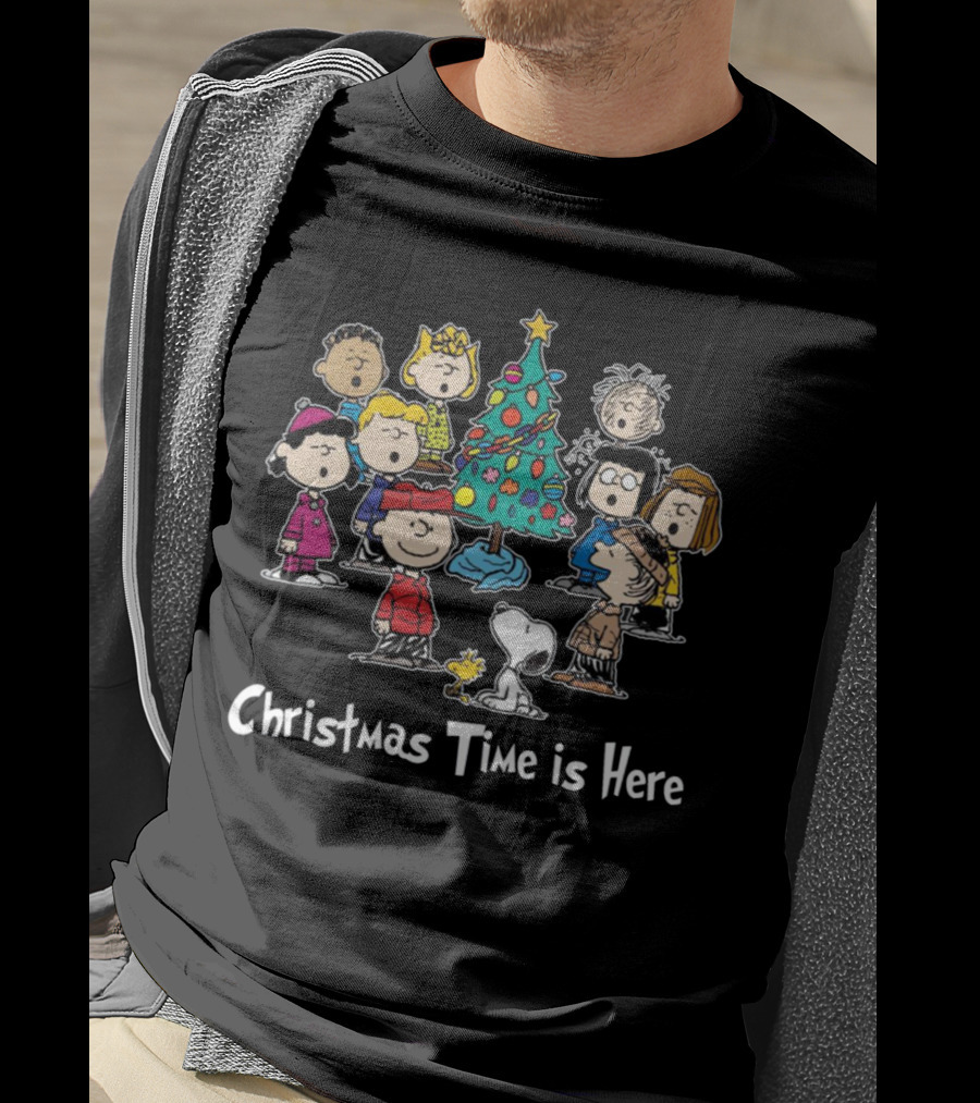 Christmas Time Is Here Peanuts Characters Gather Around The Festive Tree T-Shirt