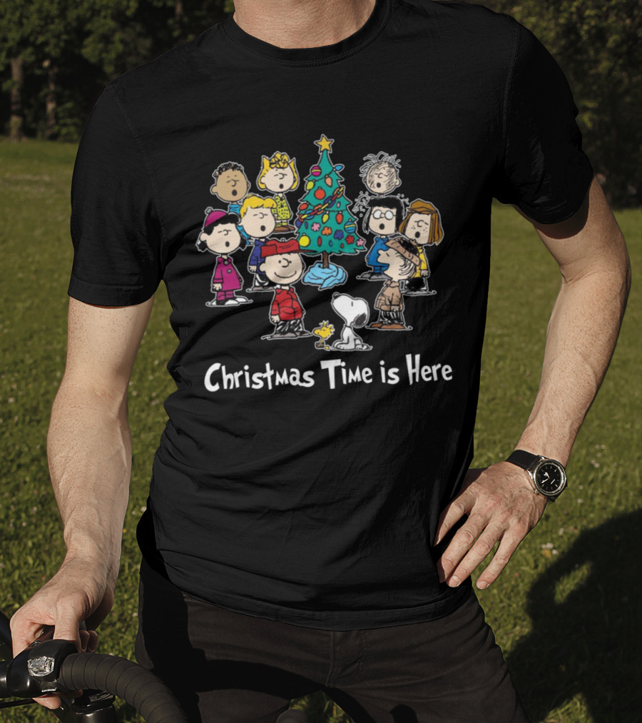 Christmas Time Is Here Peanuts Characters Gather Around The Festive Tree T-Shirt