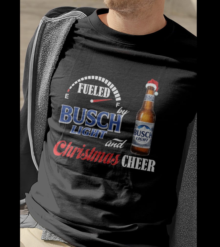 Fueled By Busch Light Christmas Cheer Beer Bottle Santa Hat T-Shirt