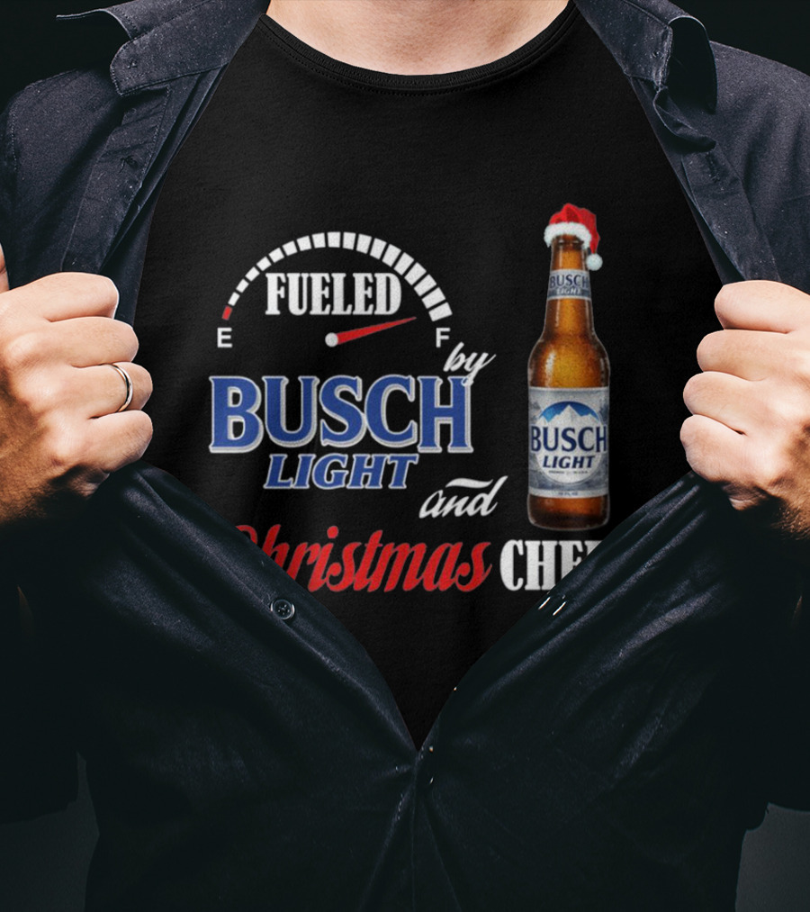 Fueled By Busch Light Christmas Cheer Beer Bottle Santa Hat T-Shirt