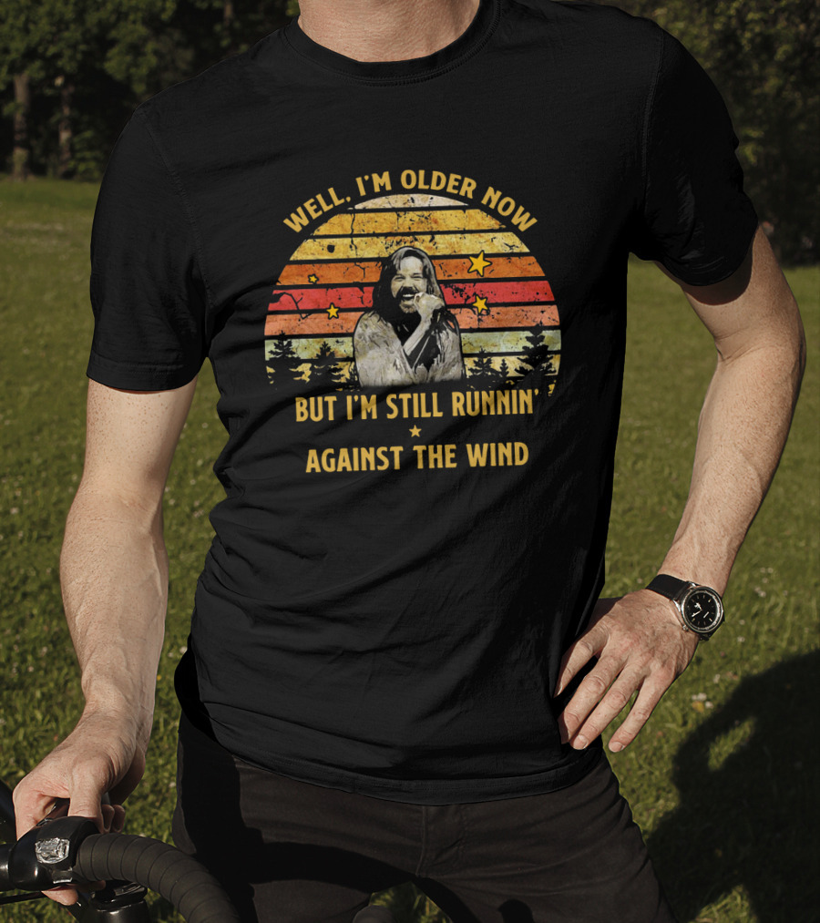 Well I'm Older Now But I'm Still Runnin' Against The Wind Retro Style Forest And Star Background T-Shirt