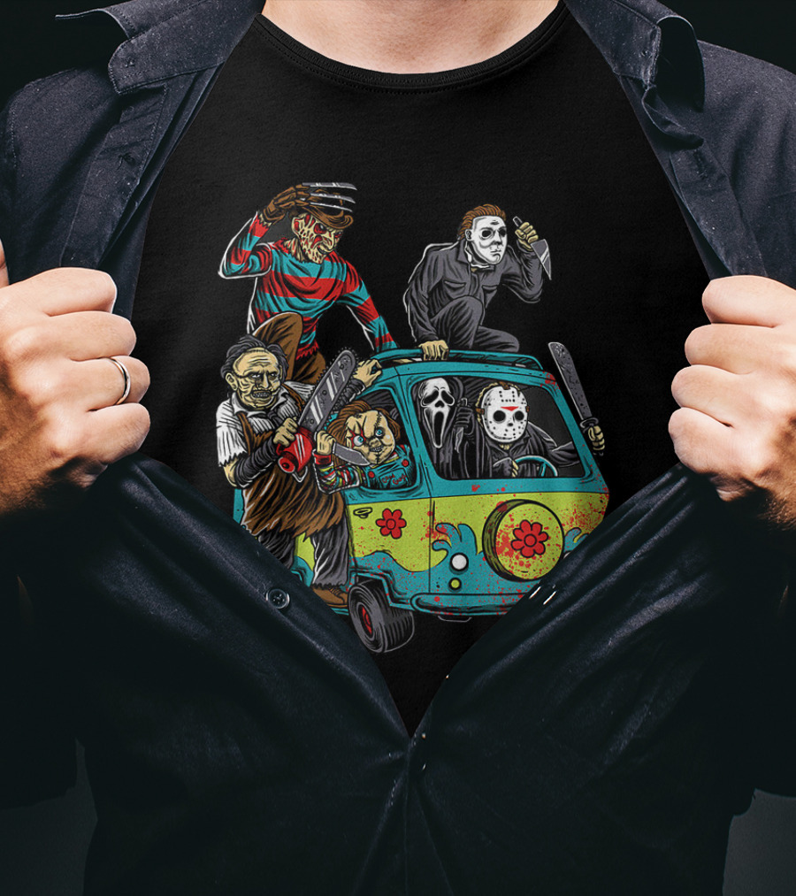 The Massacre Machine Horror Icons Funny Movie Mashup T-Shirt