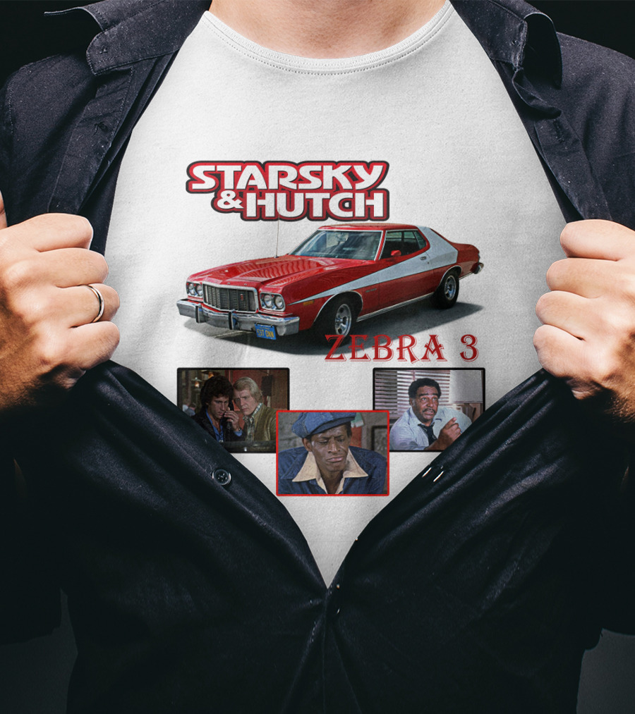 Starsky And Hutch Zebra 3 Car And Characters T-Shirt