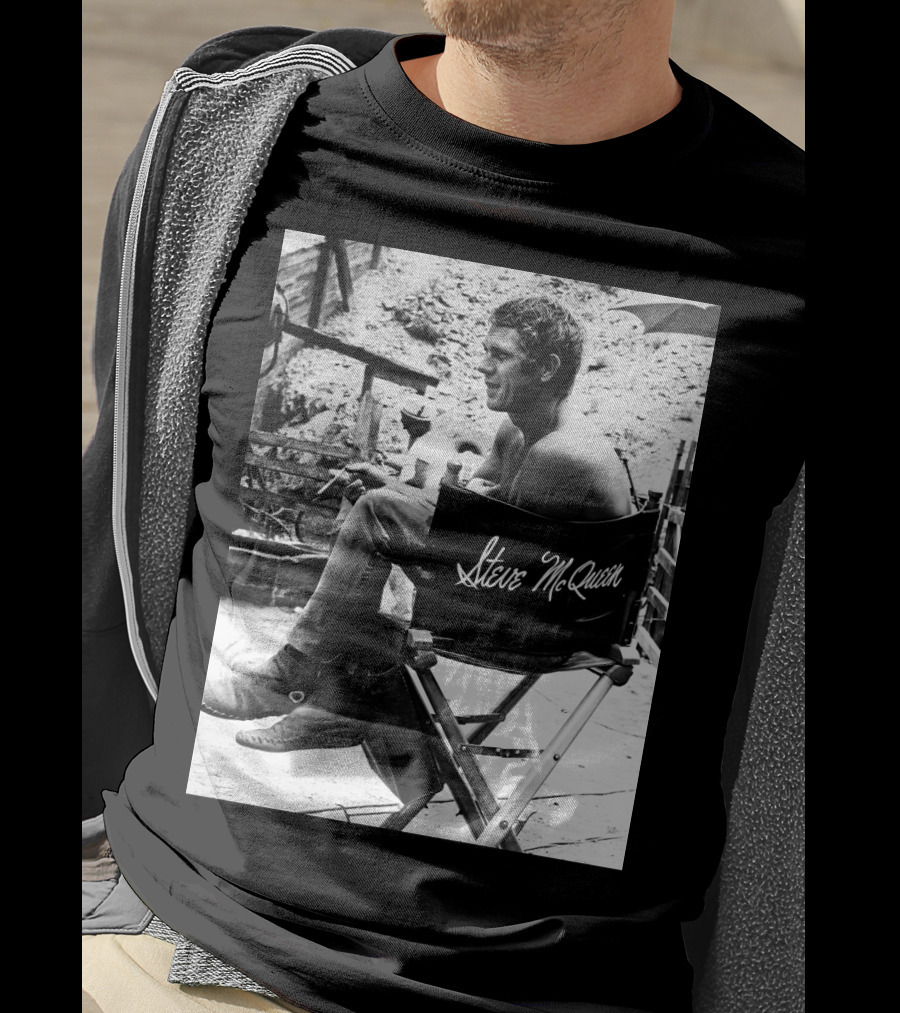 Steve McQueen Black And White Director's Chair Scene T-Shirt