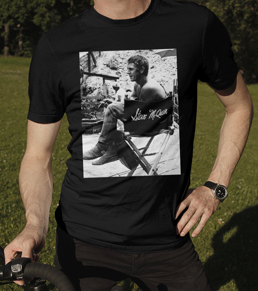 Steve McQueen Black And White Director's Chair Scene T-Shirt