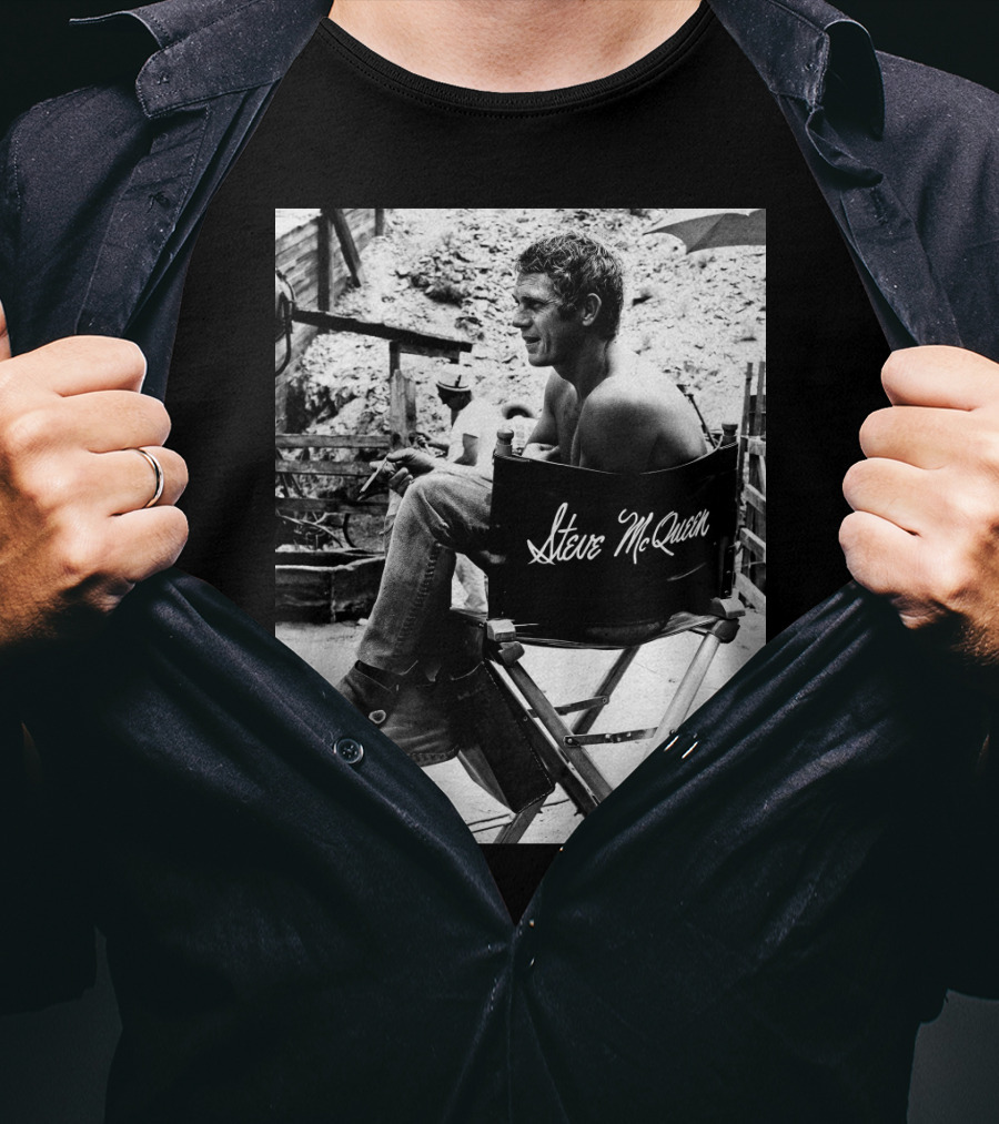 Steve McQueen Black And White Director's Chair Scene T-Shirt