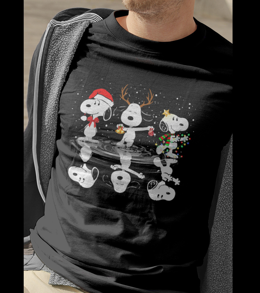 Snoop 0411 Haha Christmas Reflections With Snoopy Santa Reindeer Lights T-Shirt