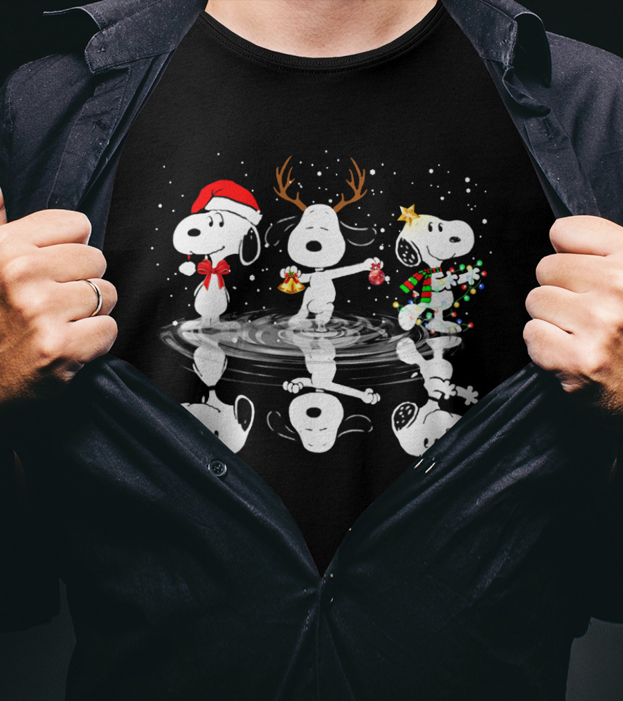 Snoop 0411 Haha Christmas Reflections With Snoopy Santa Reindeer Lights T-Shirt
