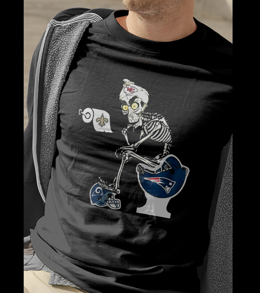 Chiefs Skeleton Patriots Toilet Saints Rams Helmet T-Shirt