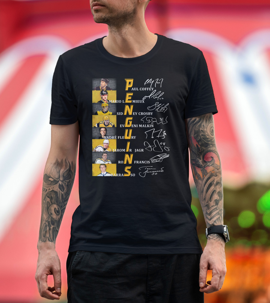 Penguins Paul Coffey Mario Lemieux Sidney Crosby Evgeni Malkin André Fleury Jaromír Jagr Ron Francis Tom Barrasso T-Shirt