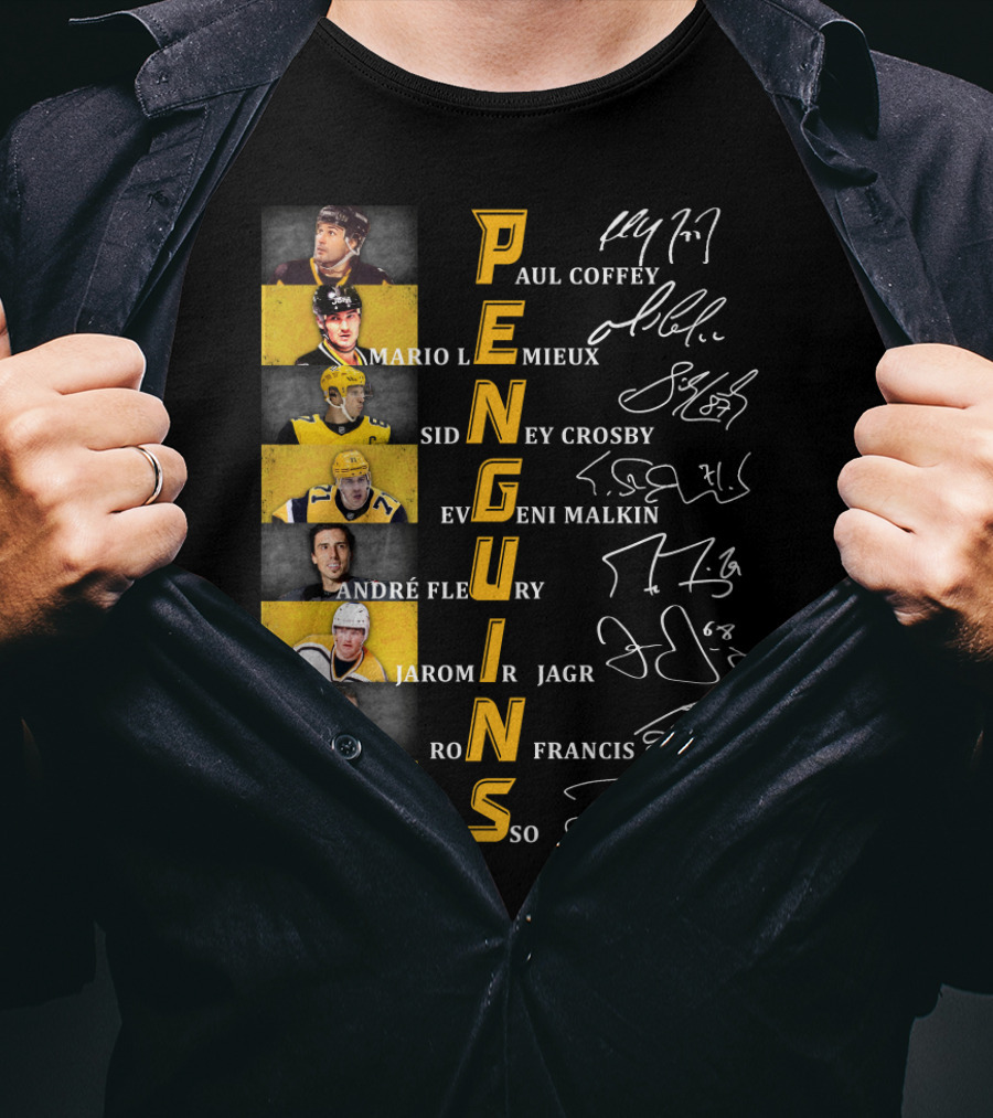Penguins Paul Coffey Mario Lemieux Sidney Crosby Evgeni Malkin André Fleury Jaromír Jagr Ron Francis Tom Barrasso T-Shirt