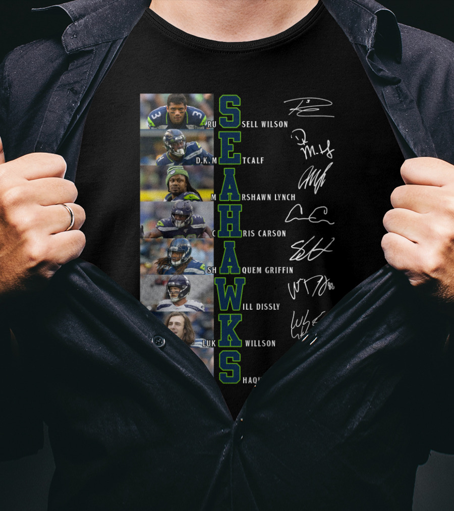 Seahawks Russell Wilson D.K. Metcalf Marshawn Lynch Chris Carson Shaquem Griffin Will Dissly Luke Willson Shaquill Griffin T-Shirt
