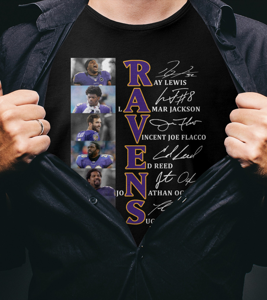Ravens Ray Lewis Lamar Jackson Joe Flacco Ed Reed Jonathan Ogden Terrell Suggs T-Shirt