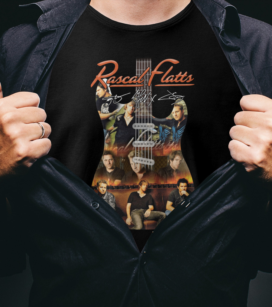 Rascal Flatts Guitar Collage With Band Signatures T-Shirt