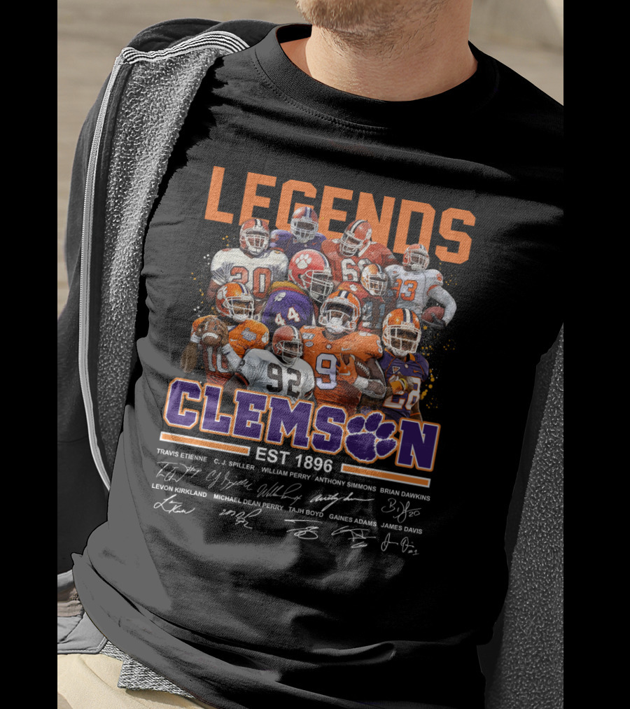 Clemson Legends EST 1896 Travis Etienne C.J. Spiller William Perry Anthony Simmons Brian Dawkins Levon Kirkland Michael Dean Perry Tajh Boyd Gaines Adams James Davis T-Shirt