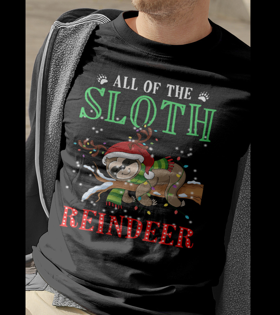 All Of The Sloth Reindeer Christmas Lights Holiday Pajama T-Shirt