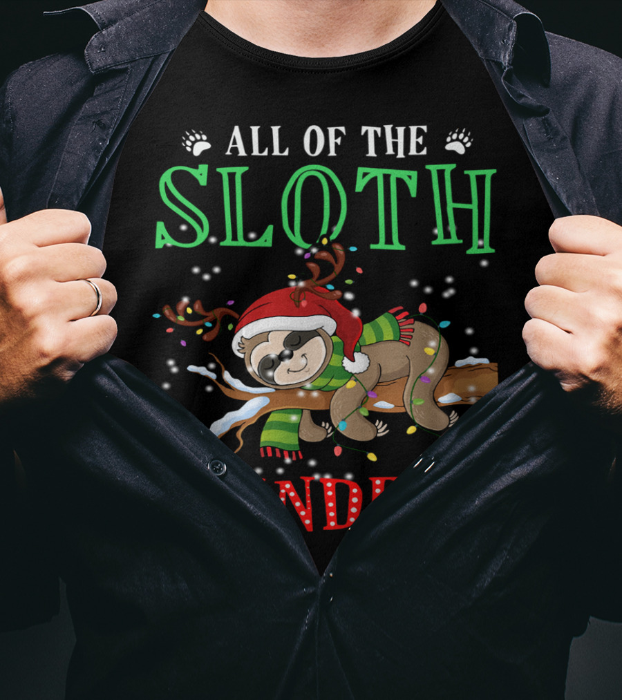All Of The Sloth Reindeer Christmas Lights Holiday Pajama T-Shirt