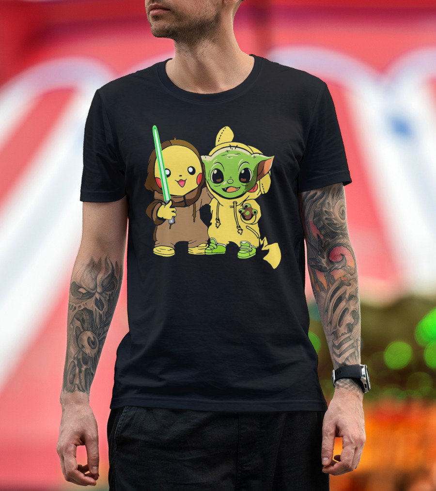 Baby Yoda Pikachu with Lightsaber Jedi Hoodie Duo T-Shirt