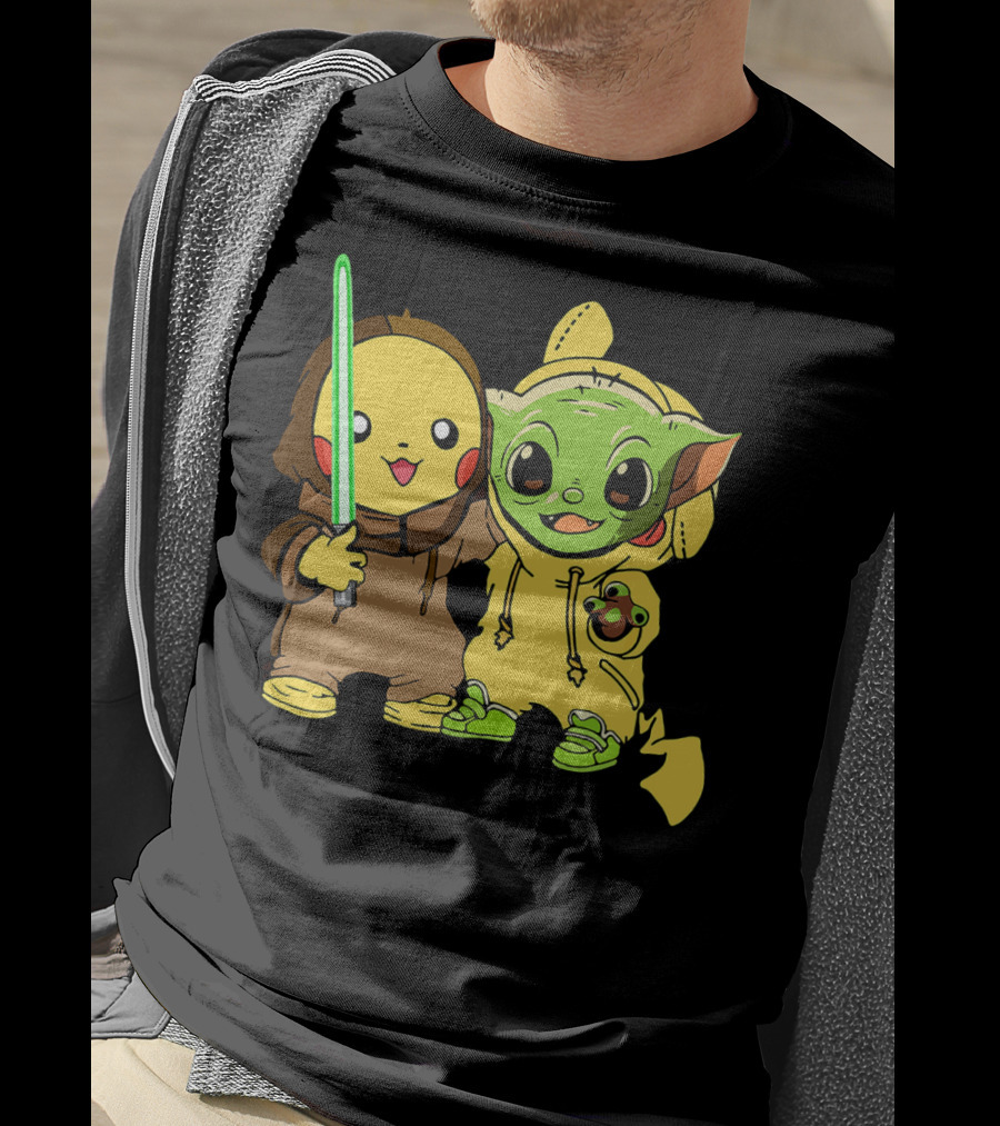 Baby Yoda Pikachu With Lightsaber Jedi Hoodie Duo T-Shirt