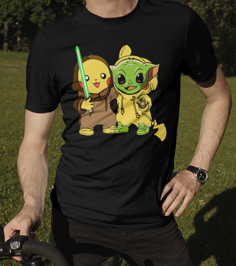 Baby Yoda Pikachu With Lightsaber Jedi Hoodie Duo T-Shirt