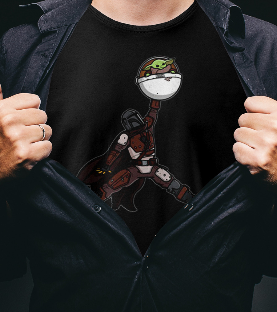 Air Arya Baby Yoda Mando Sitting Jumpman Icon Crossover T-Shirt
