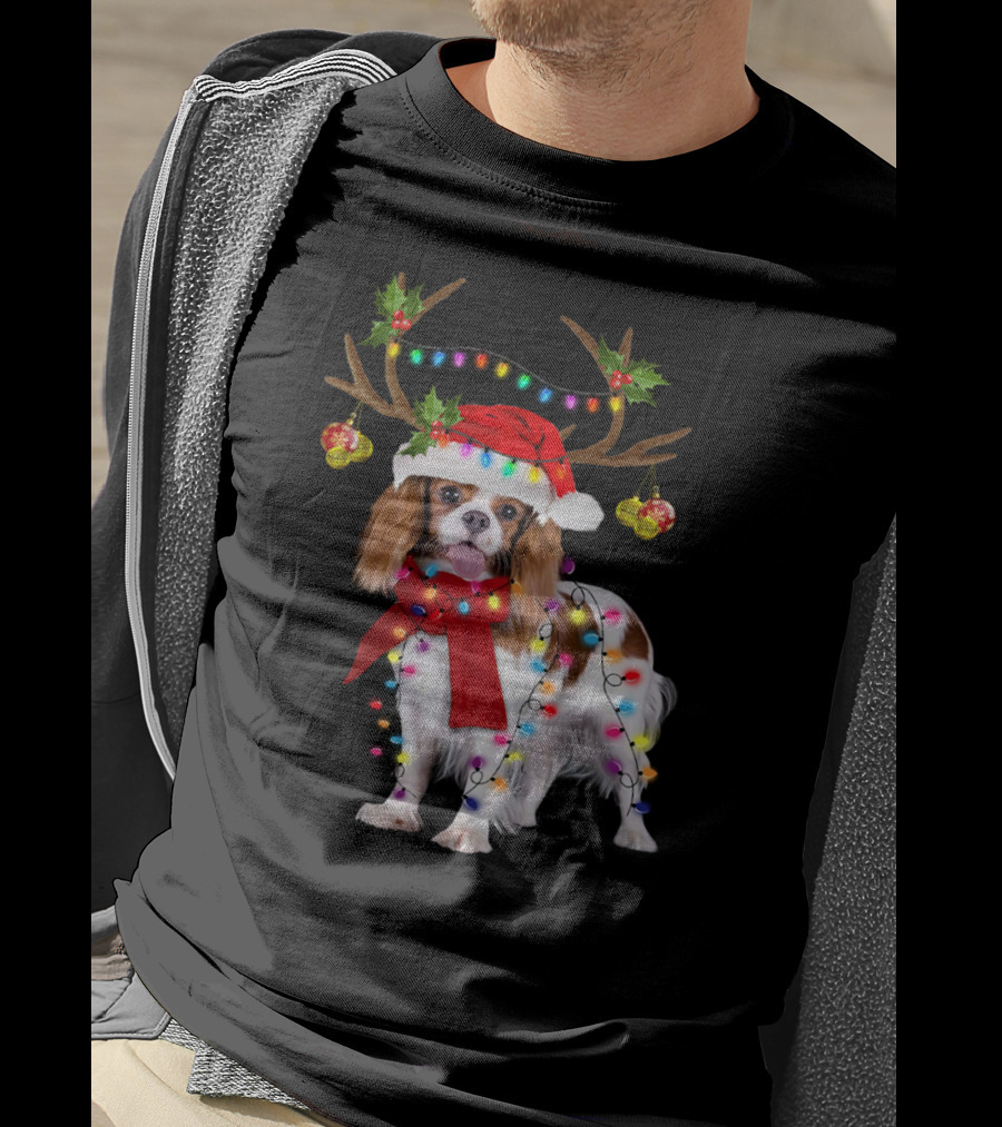 Cavalier King Charles Spaniel Christmas Reindeer Lights T-Shirt