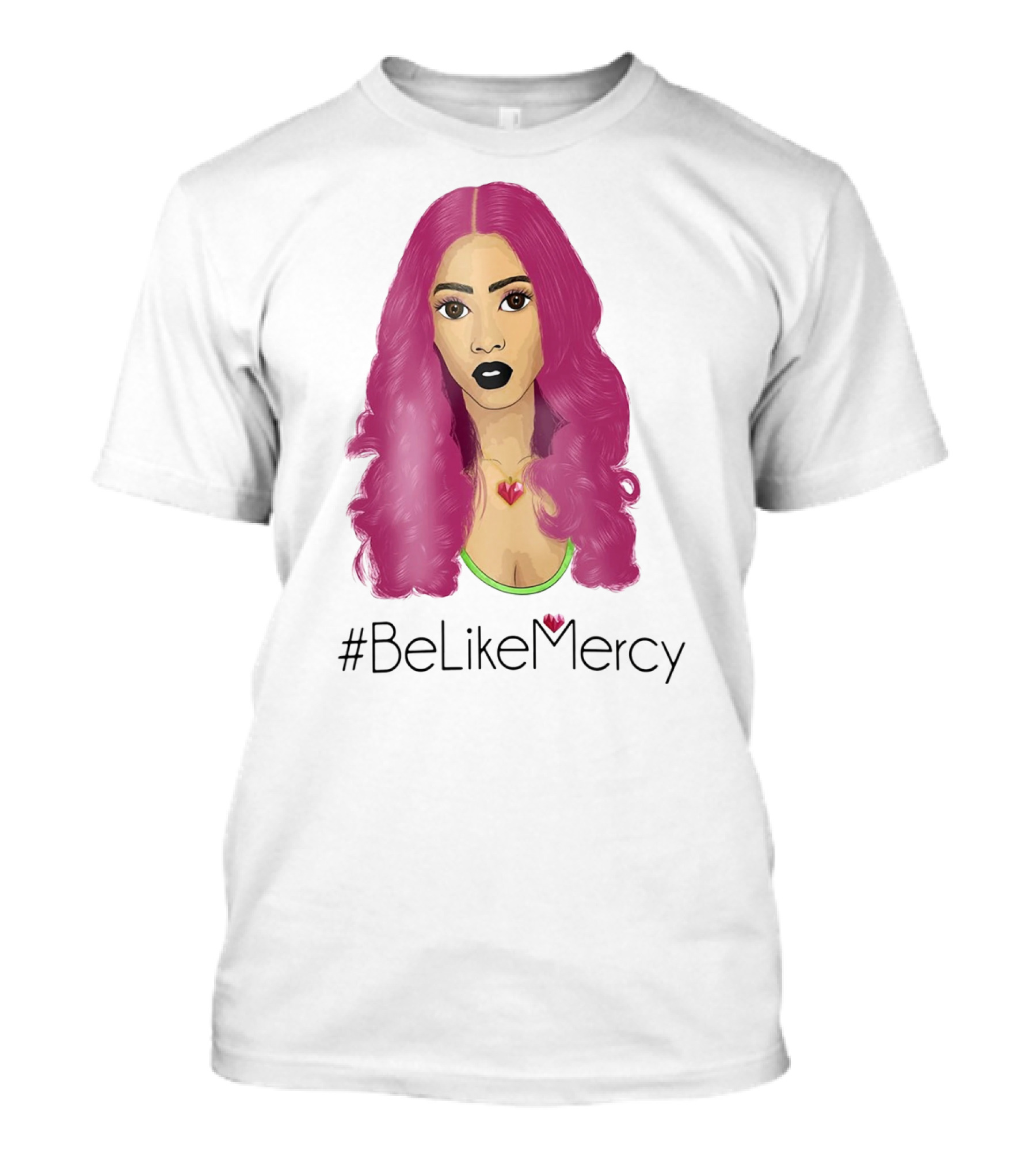 BeLikeMercy Pink Hair Black Lips Heart Necklace T-Shirt