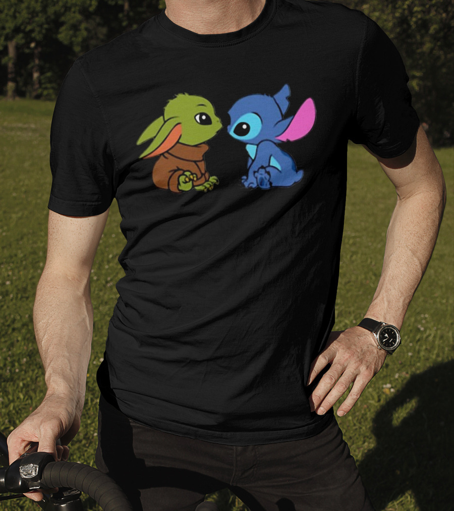 Baby Yoda And Baby Stitch Cute Characters Crossover T-Shirt