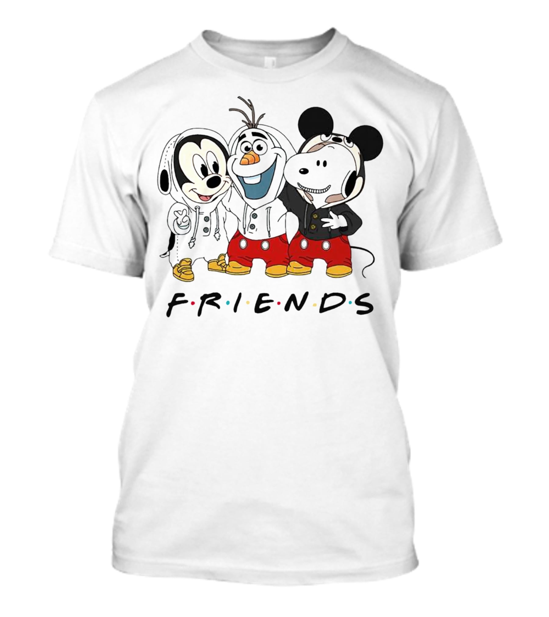 Friends Mickey Olaf Snoopy Crossover Icons T-Shirt