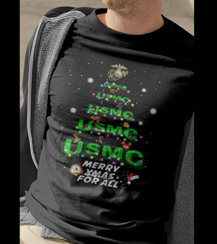 USMC Merry XMas For All Christmas Tree Ornaments Snowflakes T-Shirt