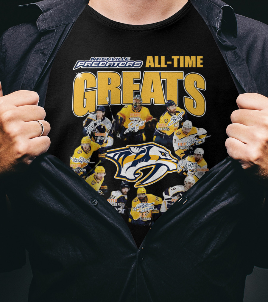 Nashville Predators All-Time Greats Signatures Rinne Weber Forsberg Subban Timonen Walker T-Shirt