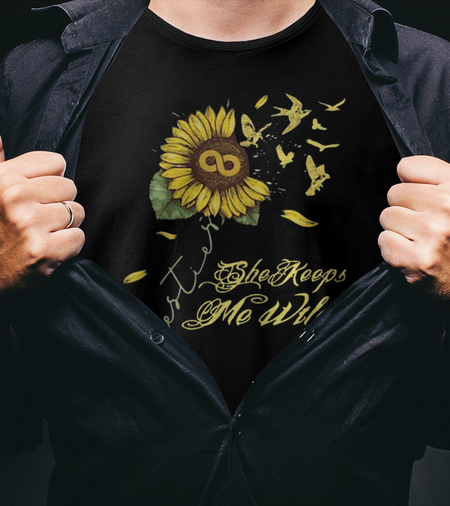 Sunflower She Keeps Me Wild Forever Fluttering Birds T-Shirt