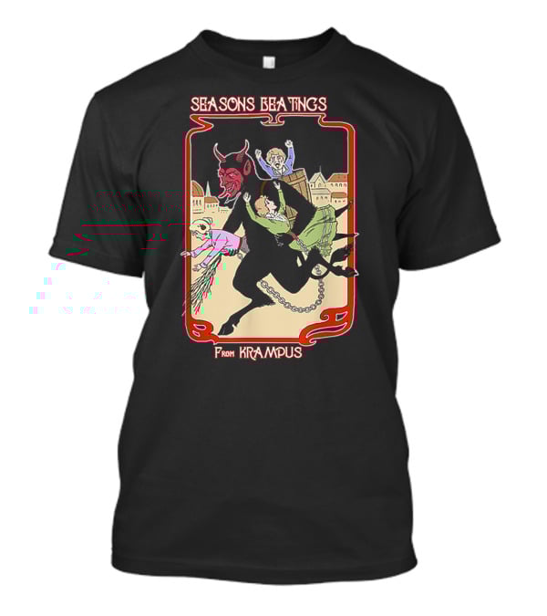 Seasons Beatings From Krampus With Festive Cityscape And Naughty Children T-Shirt