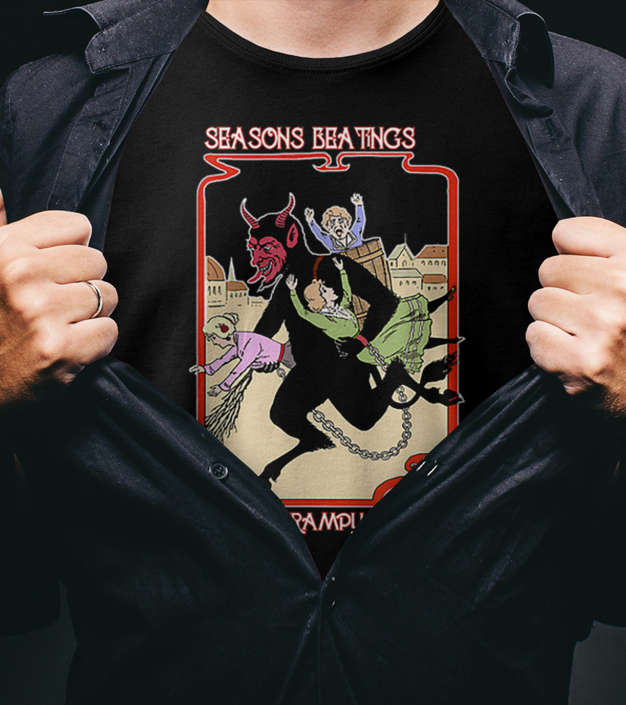 Seasons Beatings From Krampus With Festive Cityscape And Naughty Children T-Shirt