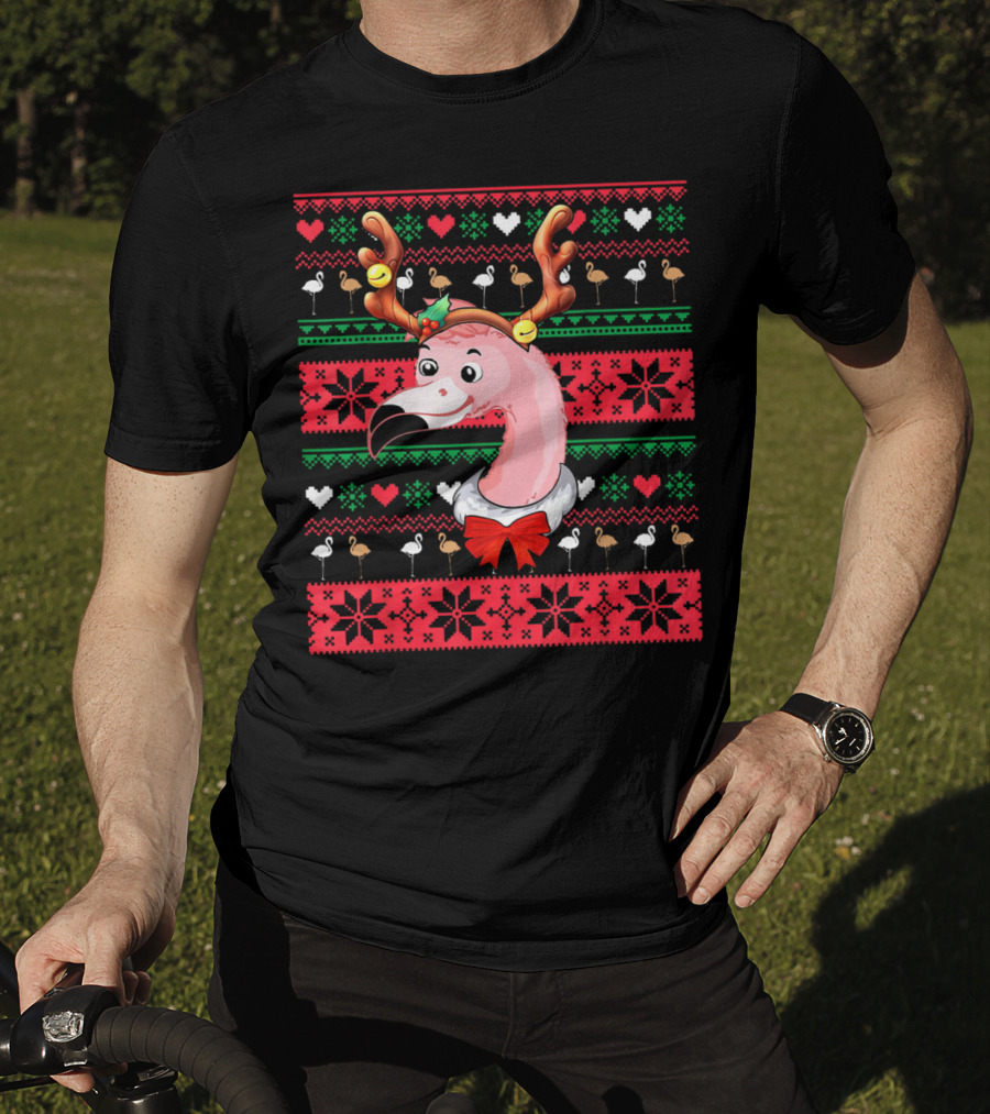 Santa Flamingo Reindeer Ugly Christmas T-Shirt