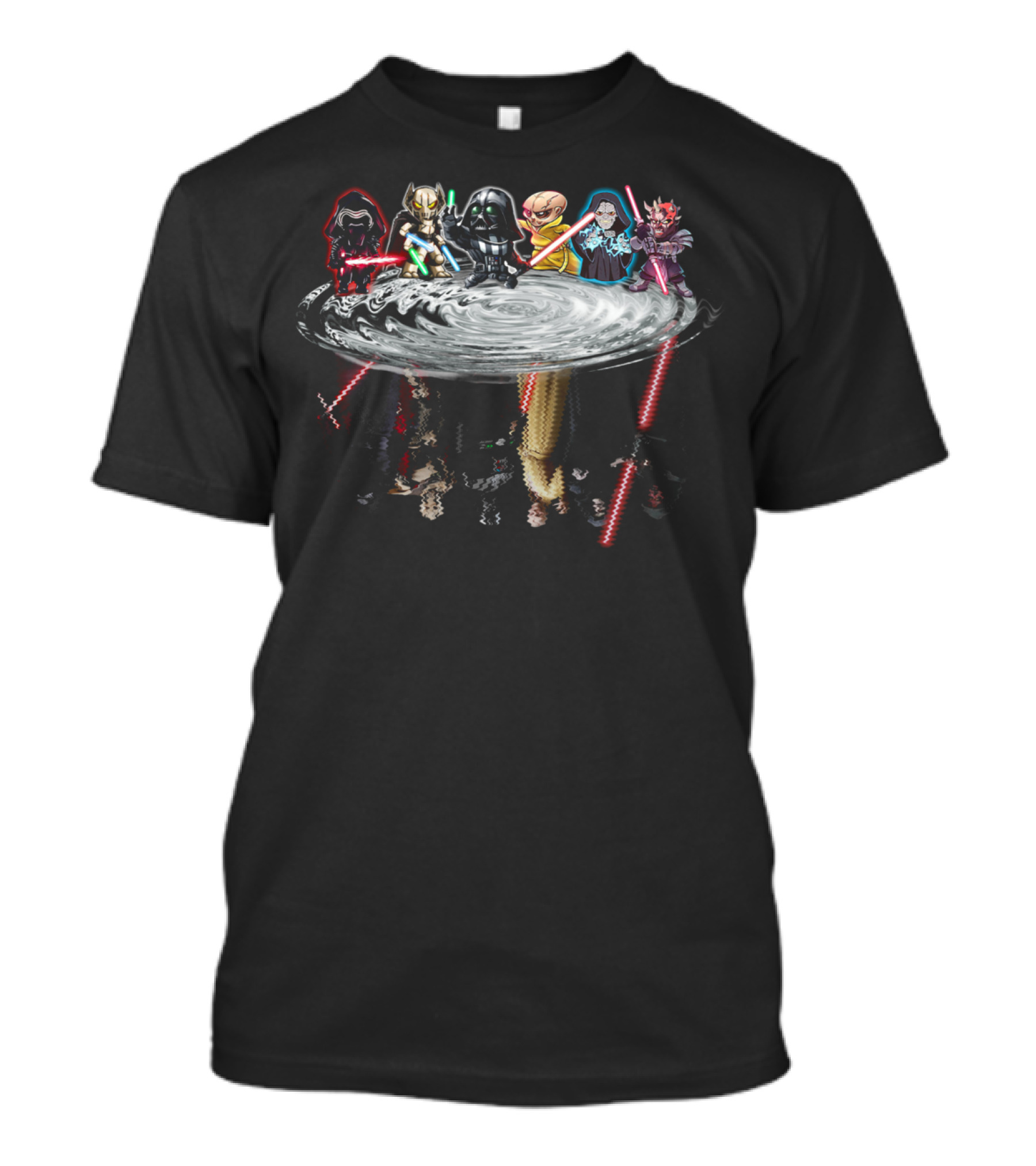 Star Wars Chibi Villains Reflected In Water With Lightsabers T-Shirt