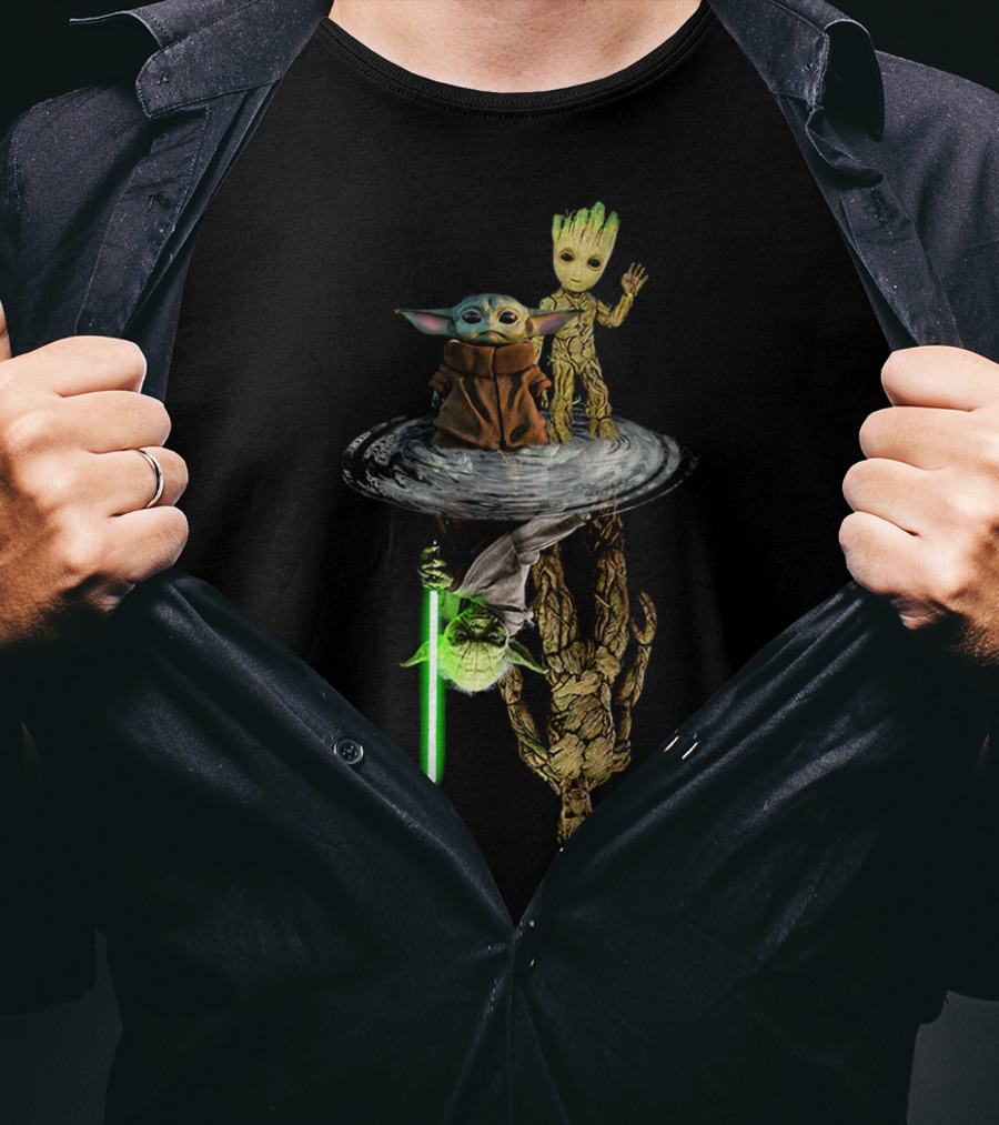Baby Yoda Baby Groot Reflection Jedi Master Symbolism T-Shirt
