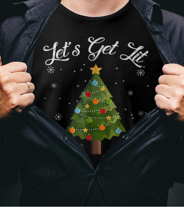 Let's Get Lit Funny Christmas Tree Drinking Holiday Party T-Shirt