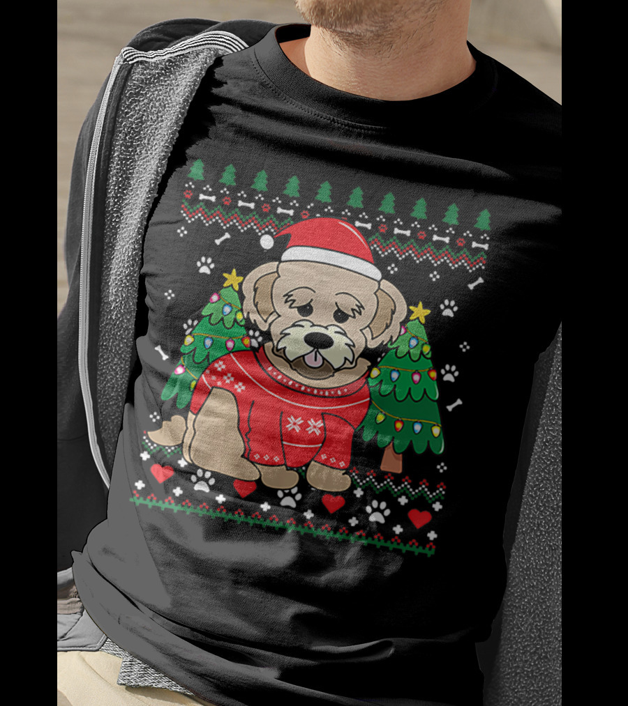 Nice Maltipoo Christmas Ornament Tree Xmas Dog Santa Hat Paw Prints T-Shirt