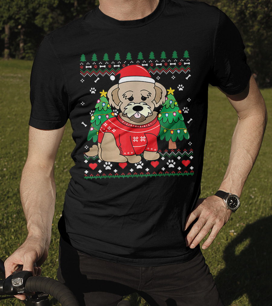 Nice Maltipoo Christmas Ornament Tree Xmas Dog Santa Hat Paw Prints T-Shirt