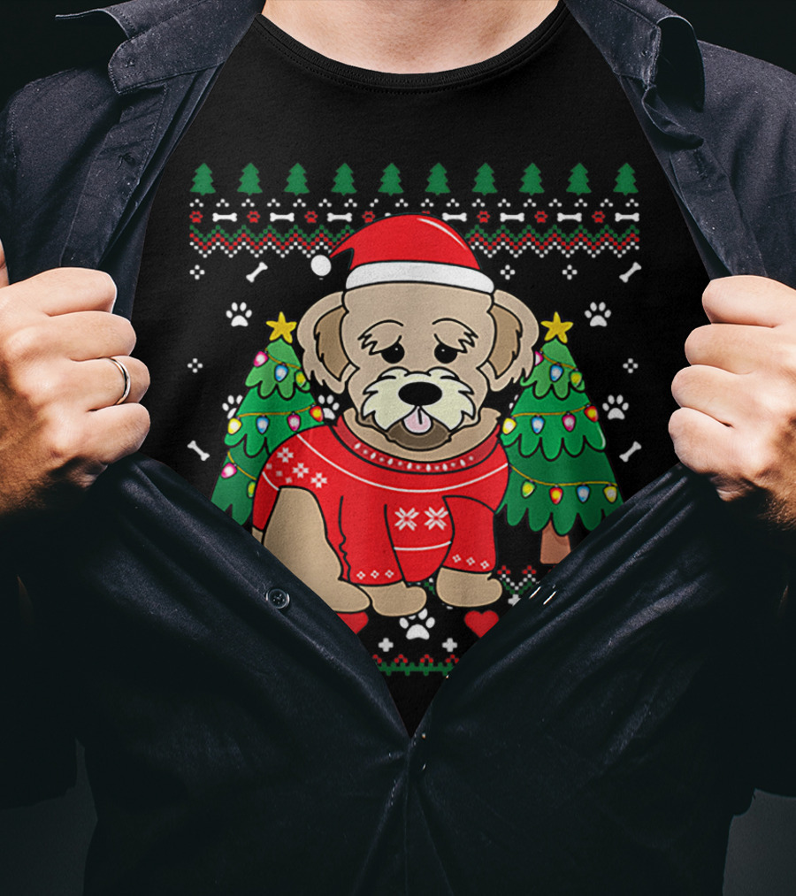 Nice Maltipoo Christmas Ornament Tree Xmas Dog Santa Hat Paw Prints T-Shirt