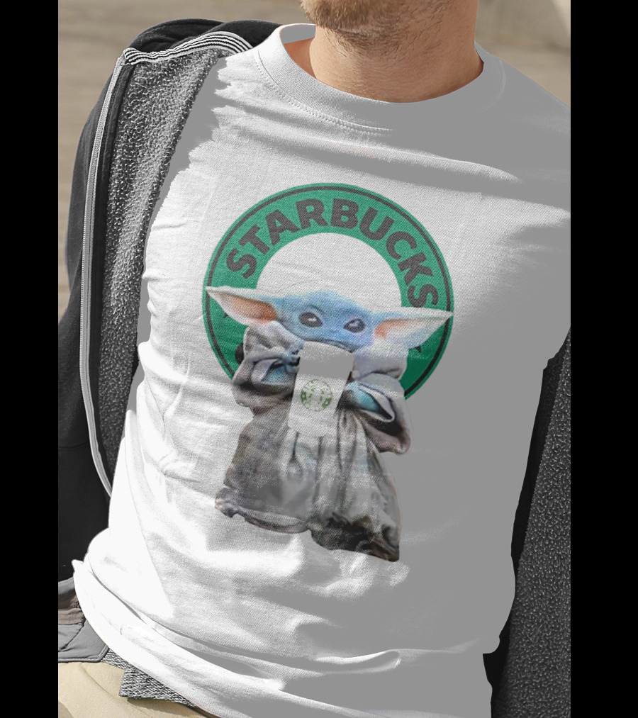 Star Wars Baby Yoda Holding Starbucks Coffee Cup T-Shirt